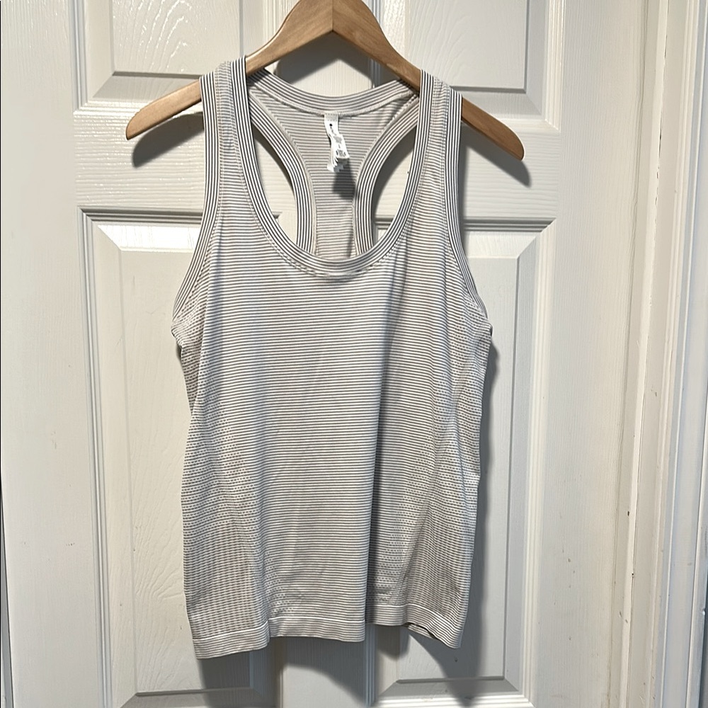 Athleta White Mini Stripe Momentum Seamless Tank